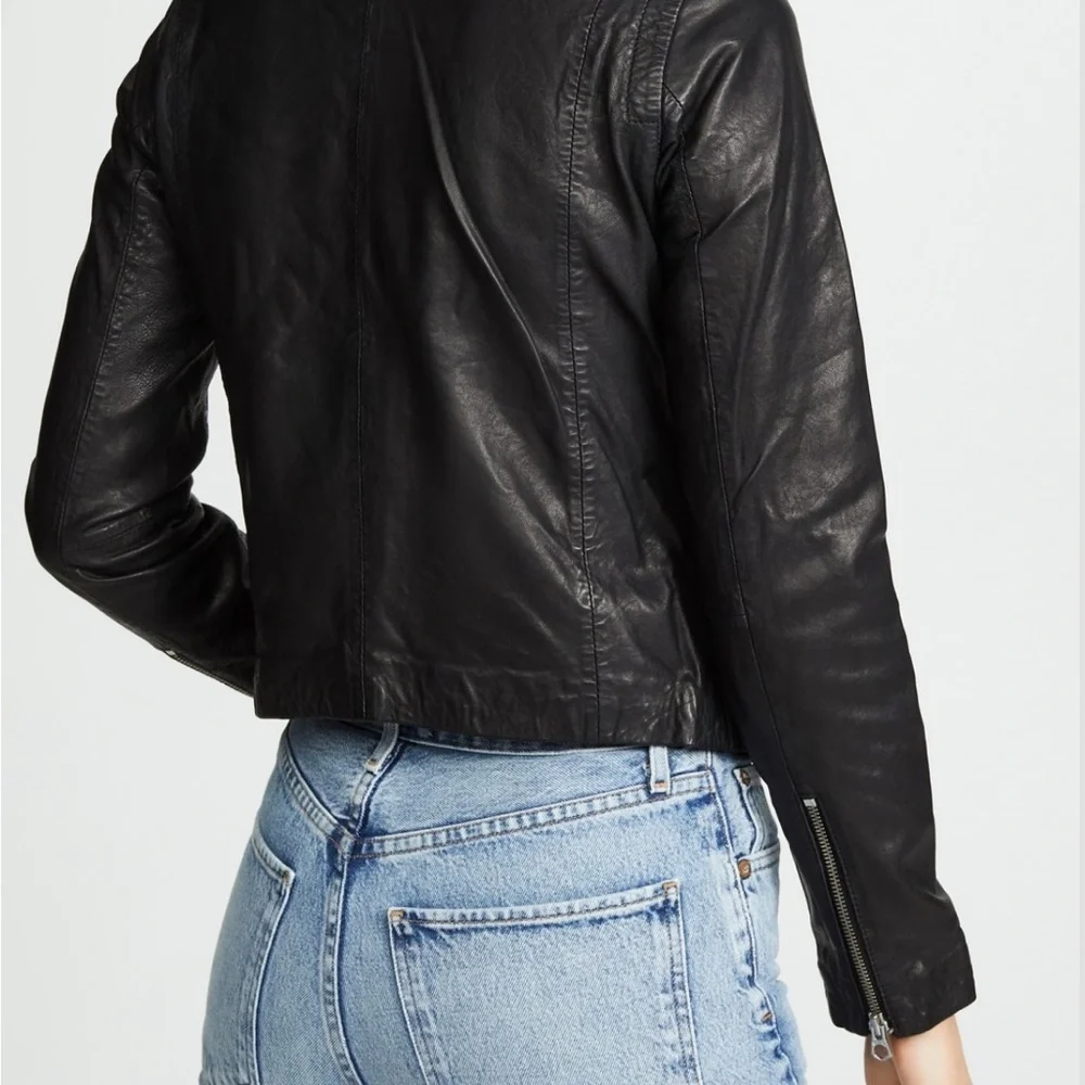 Madewell Washed Leather Black Motorcycle Biker Jacket Size XS NWOT Never Worn - Picture 3 of 14
